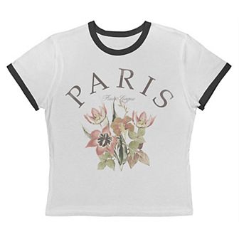 Juniors' Grayson Threads The Label Paris League Delicate Flowers Graphic Ringer Baby Tee