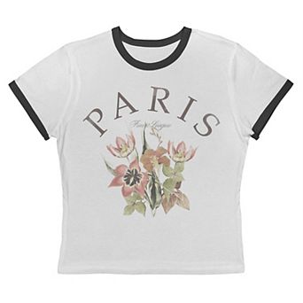Juniors' Grayson Threads The Label Paris League Delicate Flowers Graphic Ringer Baby Tee