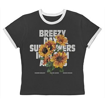 Juniors' Grayson Threads The Label Breezy Days And Sunflowers In Bloom Always Graphic Ringer Baby Tee