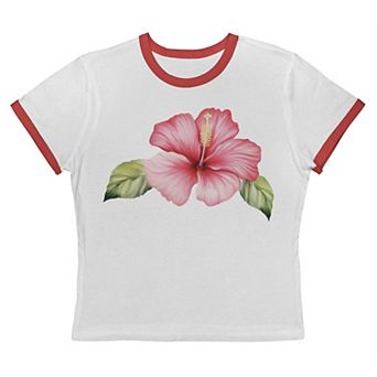 Juniors' Grayson Threads The Label Lilikoi Hibiscus Flower Graphic Ringer Baby Tee