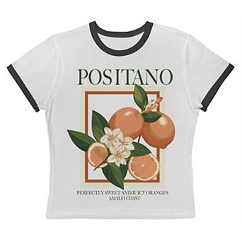 Juniors' Grayson Threads The Label Positano Amalfi Coast Perfectly Sweet And Juicy Oranges Graphic Ringer Baby Tee