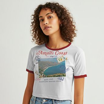 Juniors' Grayson Threads The Label Amalfi Coast Positano Social Club Est: 1946 Postcard Graphic Ringer Baby Tee
