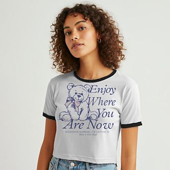 Juniors' Grayson Threads The Label Enjoy Where You Are Now Teddy Bear Graphic Ringer Baby Tee