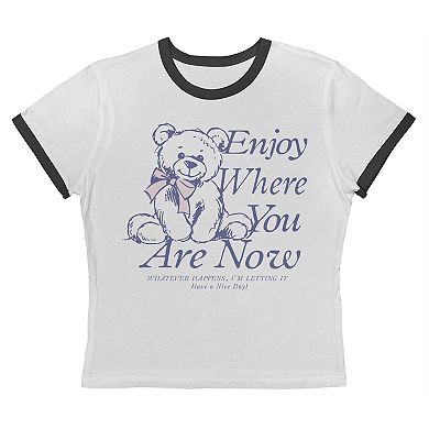 Juniors' Grayson Threads The Label Enjoy Where You Are Now Teddy Bear Graphic Ringer Baby Tee