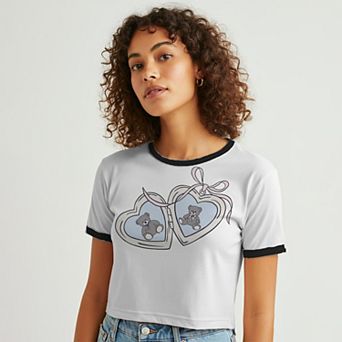 Juniors' Grayson Threads The Label Heart Locket Full Of Teddy Bears Graphic Ringer Baby Tee