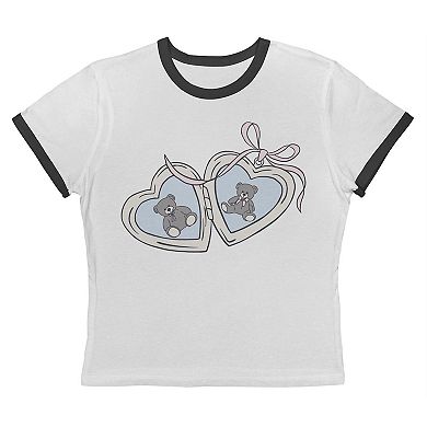 Juniors' Grayson Threads The Label Heart Locket Full Of Teddy Bears Graphic Ringer Baby Tee
