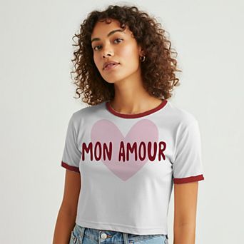 Juniors' Grayson Threads The Label Mon Amour Heart Graphic Ringer Baby Tee