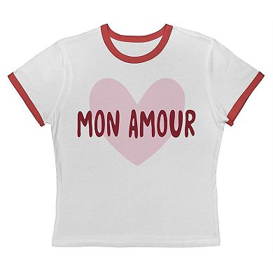 Juniors' Grayson Threads The Label Mon Amour Heart Graphic Ringer Baby Tee