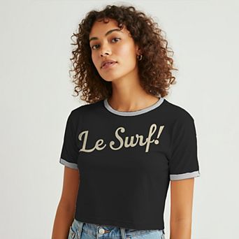 Juniors' Grayson Threads The Label Le Surf Graphic Ringer Baby Tee
