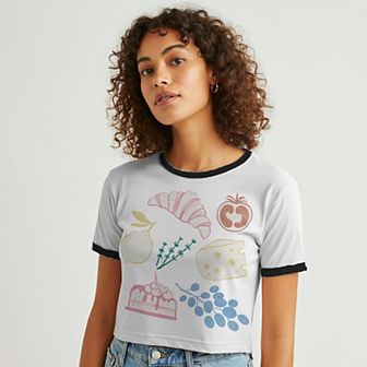 Juniors' Grayson Threads The Label French Food Collage Graphic Ringer Baby Tee