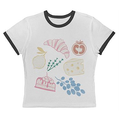 Juniors' Grayson Threads The Label French Food Collage Graphic Ringer Baby Tee