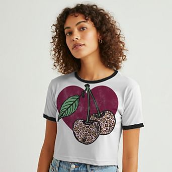 Juniors' Grayson Threads The Label Leopard Cherries Graphic Ringer Baby Tee