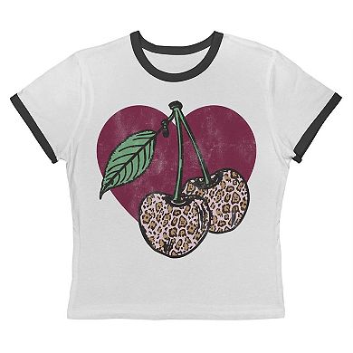 Juniors' Grayson Threads The Label Leopard Cherries Graphic Ringer Baby Tee