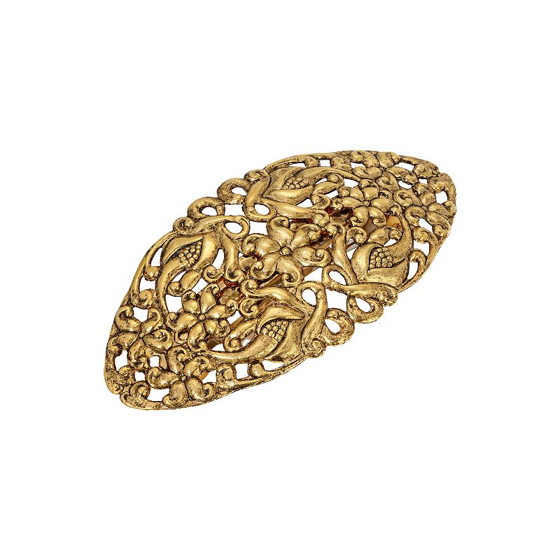 1928 Oval Filigree Hair Barrette, Yellow