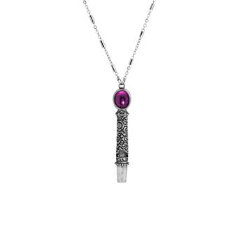 1928 Silver Tone Oval Stone Pendant Necklace