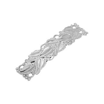 1928 Silver Tone Leaves Hair Barrette