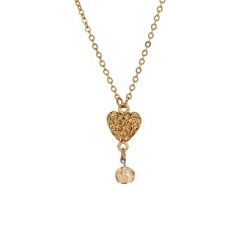 1928 Gold Tone Heart Bead Drop Pendant Necklace