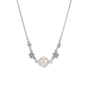 1928 Silver Tone Simulated Pearl Pendant Necklace