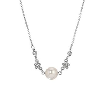 1928 Silver Tone Simulated Pearl Pendant Necklace