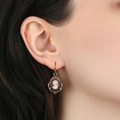 1928 Copper Tone Oval Cameo Crystal Earrings