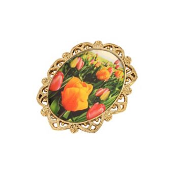1928 Gold Tone Tulip Decal Pin