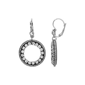 1928 Silver Tone Crystal Circle Drop Earrings