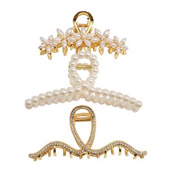 Emberly 3 pk Metal & Simulated Pearl Hair Clips