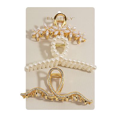 Emberly 3-pk. Metal & Simulated Pearl Hair Clips
