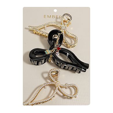 Emberly 3-Pack Holiday Bow & Charm Hair Clip Set