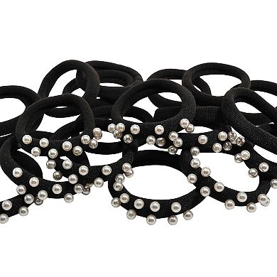 Emberly 20-Pack Black Scrunchies with Simulated Pearl Accents