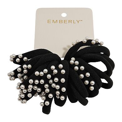 Emberly 20-Pack Black Scrunchies with Simulated Pearl Accents