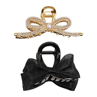 Emberly 2-Pack Black & Gold Bow Hair Clips
