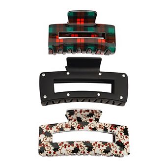Emberly 3-Pack Large Holiday Print Hair Clips