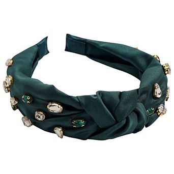 Emberly Green Crystal-Embellished Knotted Headband