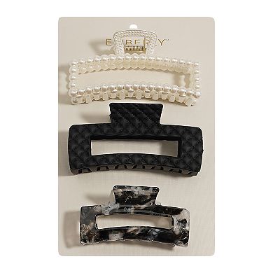 Emberly 3-Pack Simulated Pearl, Quilted Black & Marble Hair Clip Set