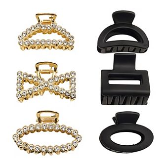 Emberly 6-Pack Crystal & Black Mini Hair Clip Set