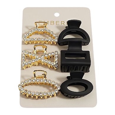 Emberly 6-Pack Crystal & Black Mini Hair Clip Set