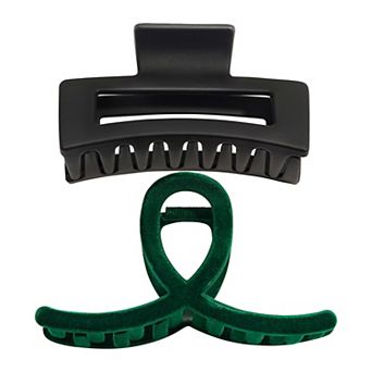 Emberly 2-Pack Black & Green Velvet Hair Clip Set