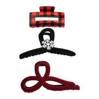 Emberly 3 pk Plaid & Snowflake Hair Clips