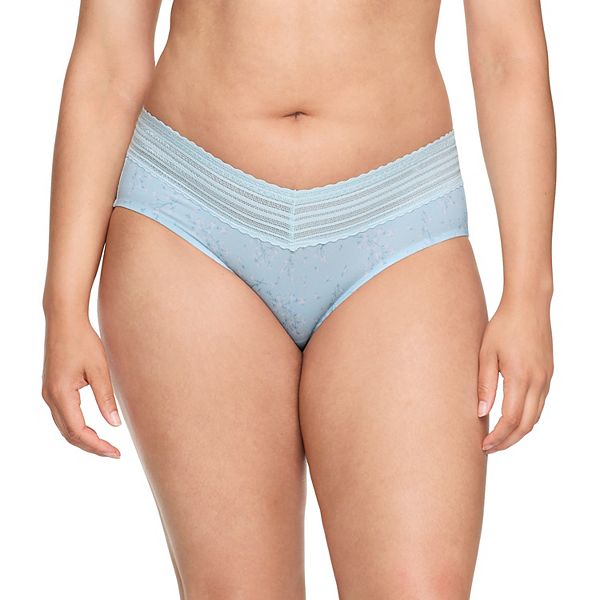 Warners No Pinching, No Problems® Dig-Free Comfort Waist with Lace Microfiber Hipster 5609J - Baby Blue Floral (SMALL)