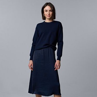 Petite Simply Vera Vera Wang Tucked Mixed Media Sweater Dress