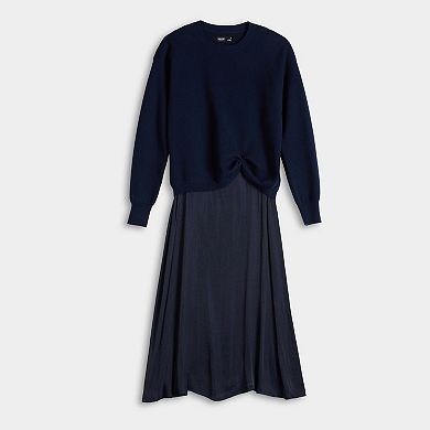 Petite Simply Vera Vera Wang Tucked Mixed Media Sweater Dress