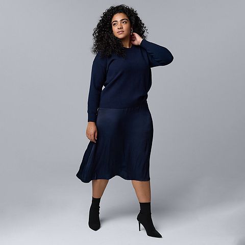 Женские платья Simply Vera Plus Size Simply Vera Vera Wang Tucked Mixed Media Sweater Dress