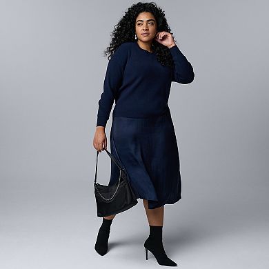 Plus Size Simply Vera Vera Wang Tucked Mixed Media Sweater Dress