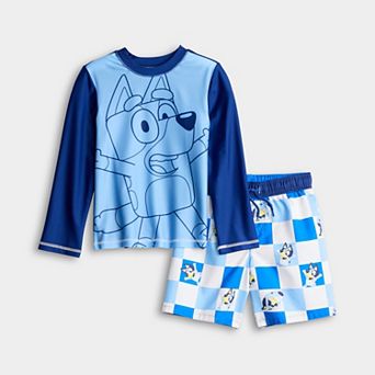 Boys 4-10 Bluey 2 pc Rash Guard & Swim Trunks Set