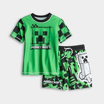 Boys 4-7 Minecraft Creeper 2 pc Rashguard & Swimsuit Set