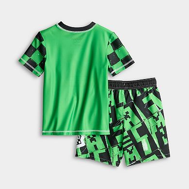 Boys 4-7 Minecraft Creeper 2-Piece Rashguard & Swimsuit Set