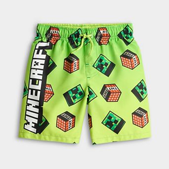 Boys Minecraft Swim Trunks with Creeper & TNT Print