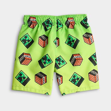 Boys Minecraft Swim Trunks with Creeper & TNT Print