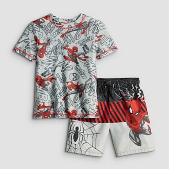 Boys 4-7 Marvel Spider-Man Comic Print 2 pc Rashguard & Swimsuit Set